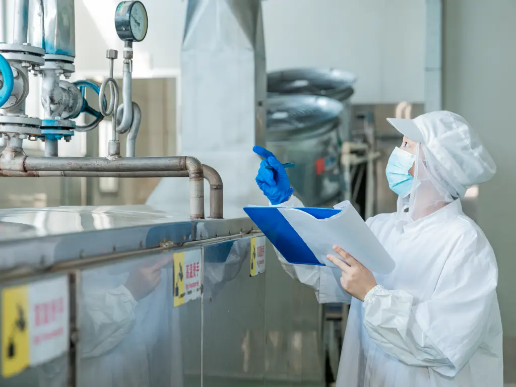 Quality control staff testing the drying temperature and time of noodles